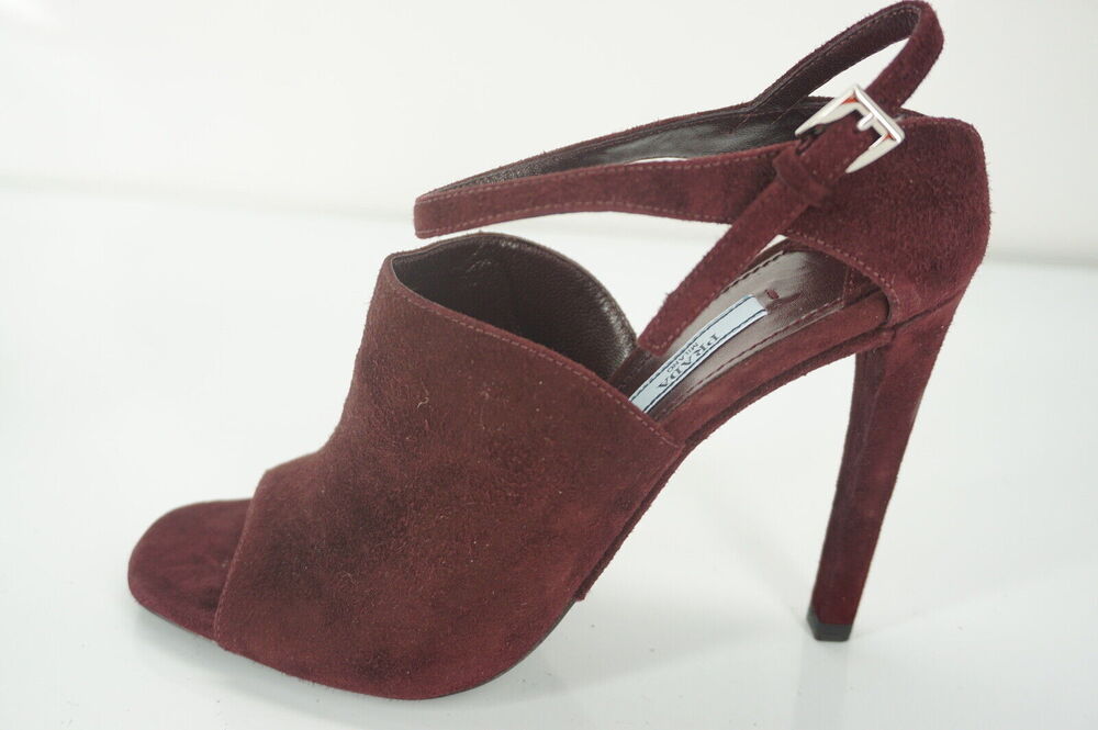 Prada Armarnato Suede Leather Ankle-Strap Slide Sandals